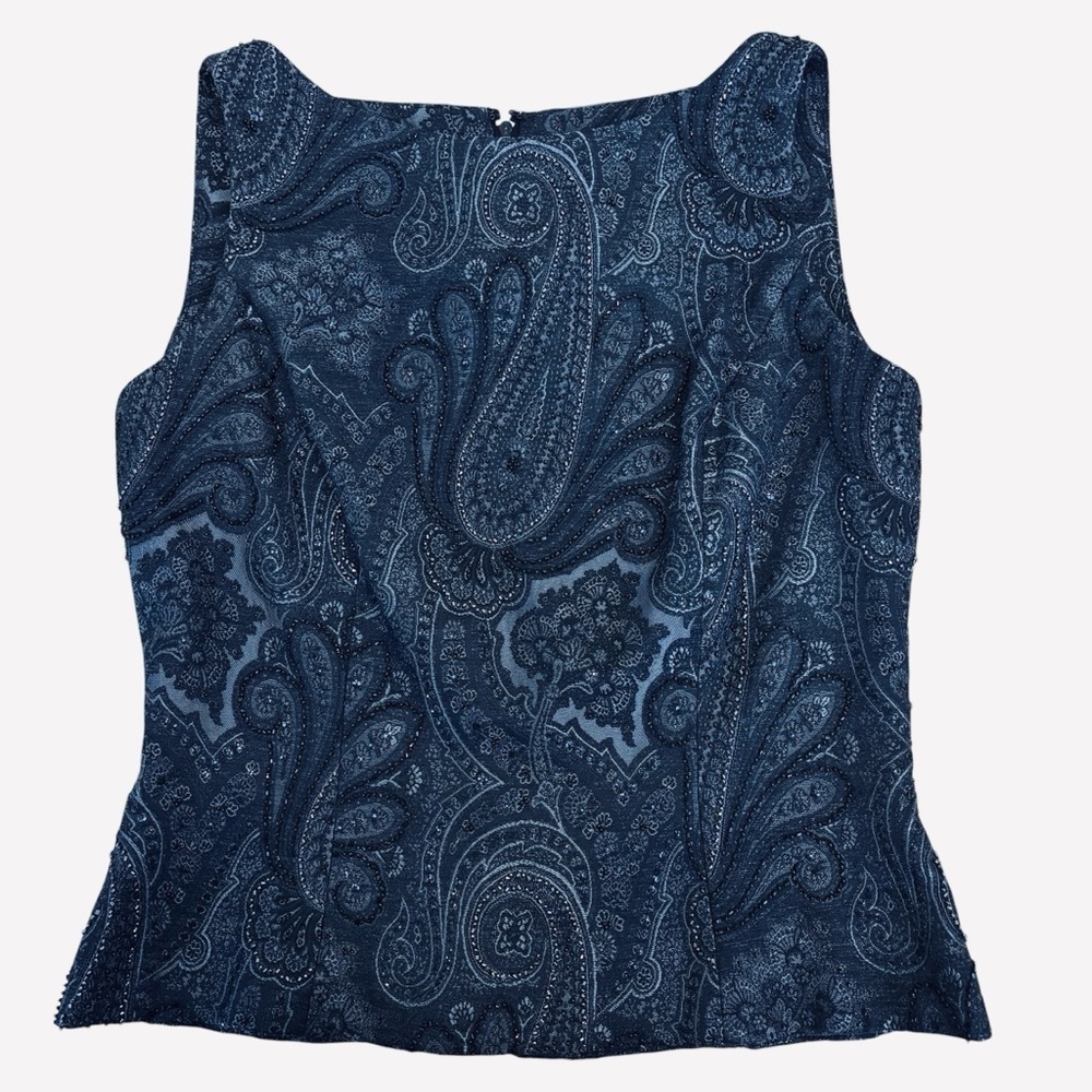 Carmen Marc Valvo Collection Paisley Beaded Sequined Evening Top Black 8